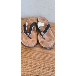 UGG Hamoa 1791 Black Shearling Button Flip Flops Sandals Womens 9 / 40
